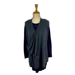 525 America M Navy Gray Sweater Dress  Merino Wool Lagenlook Art To Wear Boho